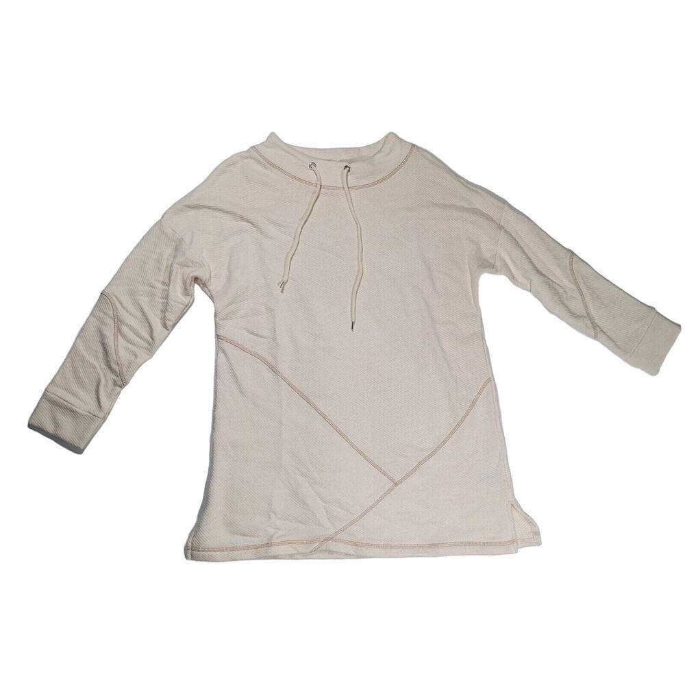 Soft Surroundings Womens XL Waffle‎ Knit Funnel Neck Pullover Top Oatmeal Cream